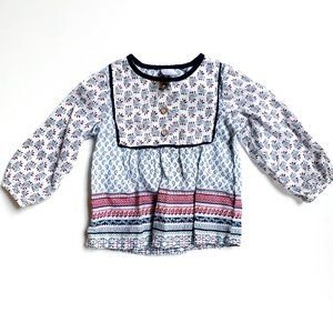 carter's long sleeved blue + white top 9 mos